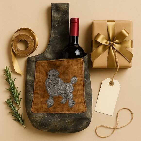 Embroidered Poodle Wine Bag / Gift Tote – Novelty Dog Lover’s Bag - Picture 1 of 9